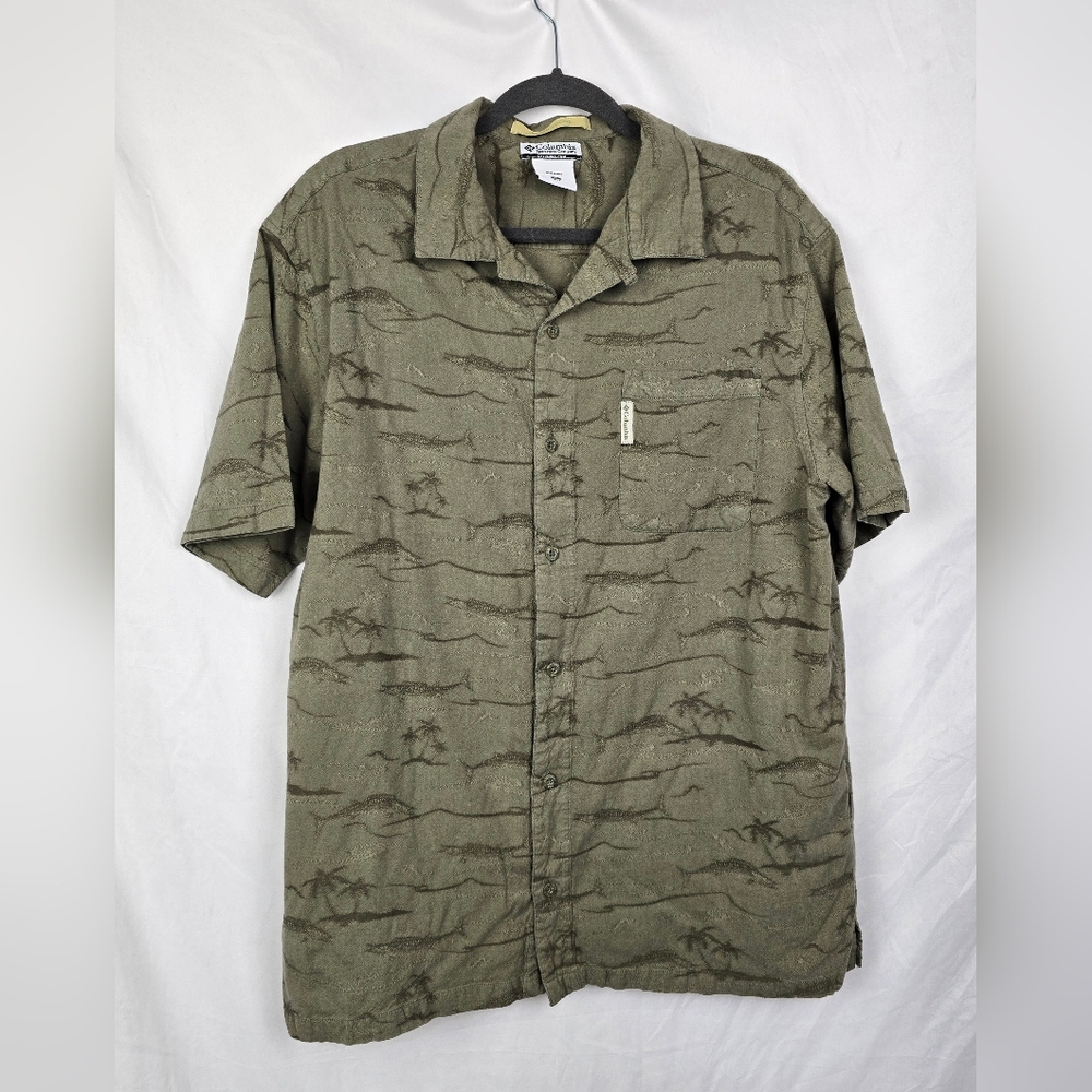 Columbia River Lodge Green Fisherman Tropical Short Sleeve Button-Up Shirt sz XL